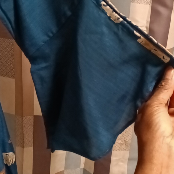 FINAL PRICE NWOT teal dress w tan floral embroidery & assymetrical sides/hem Med - Picture 12 of 16